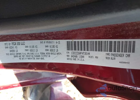 2015 Chrysler 200 S from USA, damaged, VIN 1C3CCCDG0FN718144